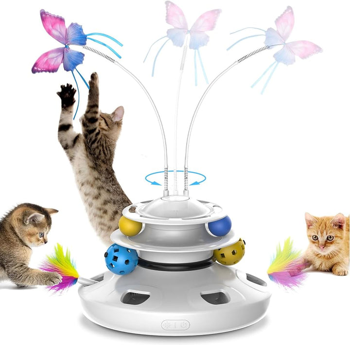 kıttyclaws Cat Toys 3in1 Automatic Interactive Kitten Toy, Fluttering Butterfly, Moving Ambush Feather